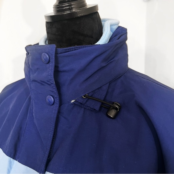 Vintage Two Tone Blue Two Layer Fleece + Winter Jacket Thick Warm Three Pockets - Picture 5 of 11